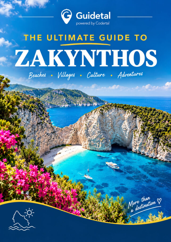 Guidetal The Ultimate Guide to Zakynthos travel guide cover featuring beaches, villages, culture and adventures