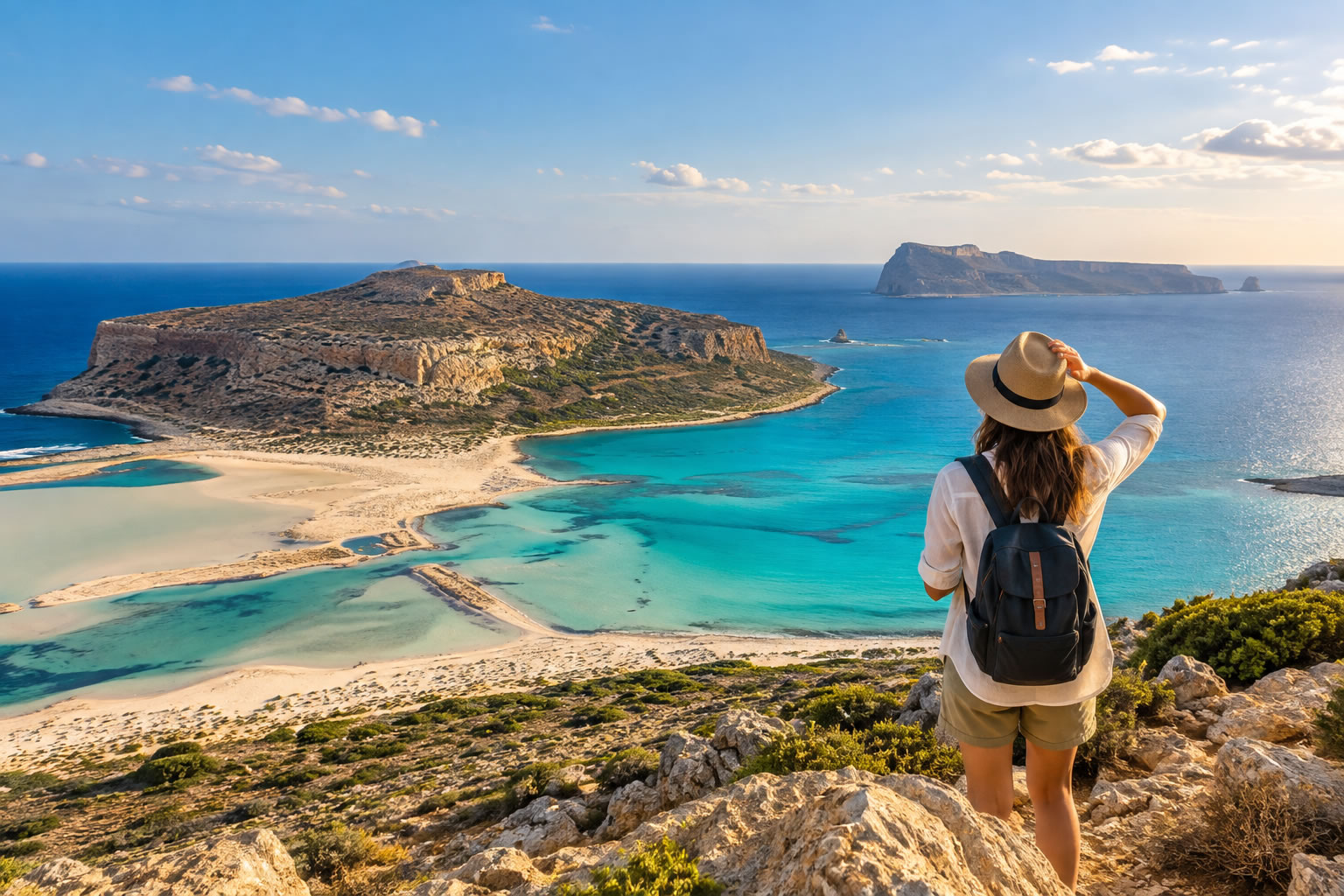 traveler overlooking a turquoise lagoon